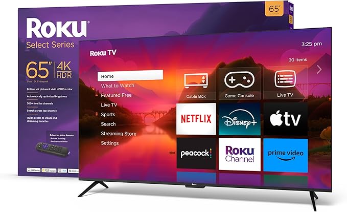 Roku Smart TV – 65-Inch Select Series 4K HDR RokuTV with Roku Enhanced Voice Remote, Brilliant 4K Picture, Automatic Brightness, & Seamless Streaming – Live Local News, Sports, Family Entertainment