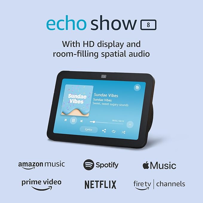 Amazon Echo Show 8 (newest model), With Spatial Audio, Smart Home Hub, and Alexa, Charcoal
