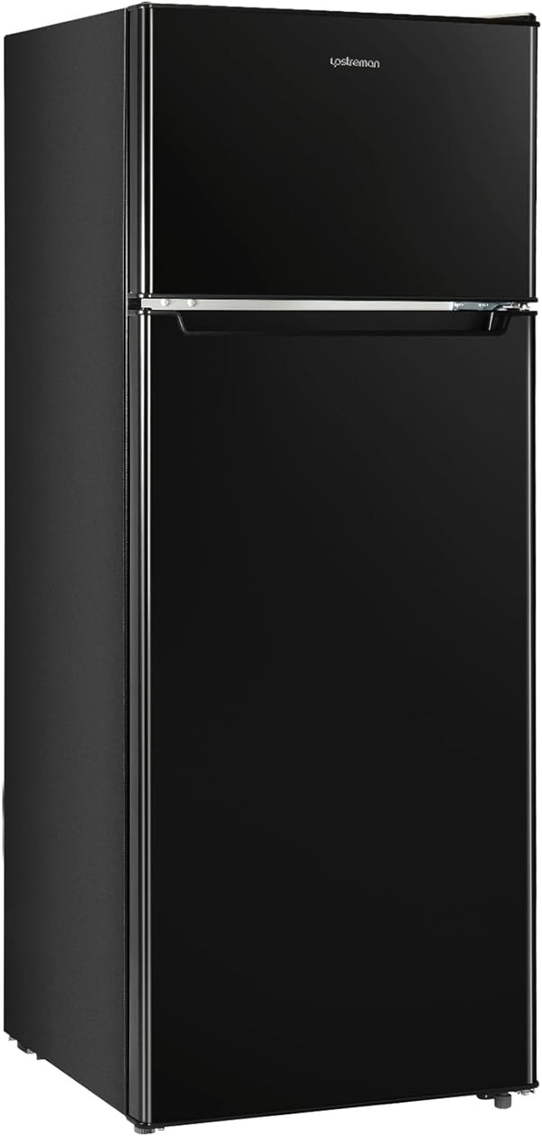 Upstreman 7.7 Cu.Ft. Refrigerator with Freezer, Double Door Refrigerator, Adjustable Thermostat, Large Capacity, Reversible Door Swing, Refrigerator for Apartment, Office, Dorm, Black（BD75）