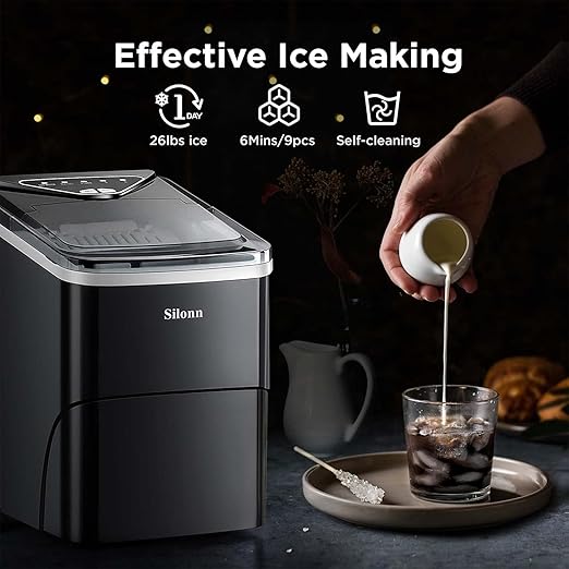 Silonn Countertop Ice Maker with Self-Cleaning Function