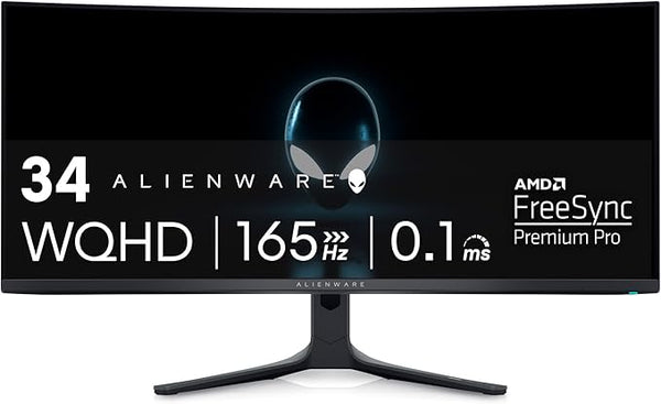 Alienware AW3423DWF Curved QD-OLED Gaming Monitor - 34-inch Quantum Dot OLED 0.1Ms 165Hz 21:9 Curved Display, 99.3% DCI-P3 Color Gamut, VESA DisplayHDR True Black 400, AMD FreeSync Premium Pro - Black