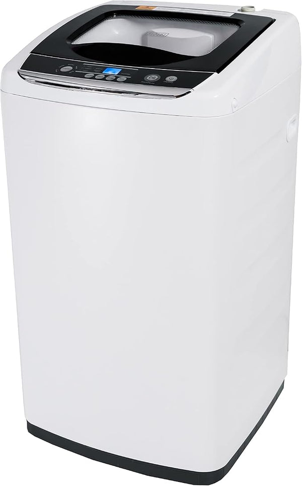 BLACK+DECKER 0.9 Cu. Ft. Portable Washer, 6.6 lb. Capacity Washing Machine for Homes & Apartments, 5 Wash Cycles, Quick Connect Sink Adapter and Drain Hose Included, Transparent Lid & LED Display, BPWM09W, White