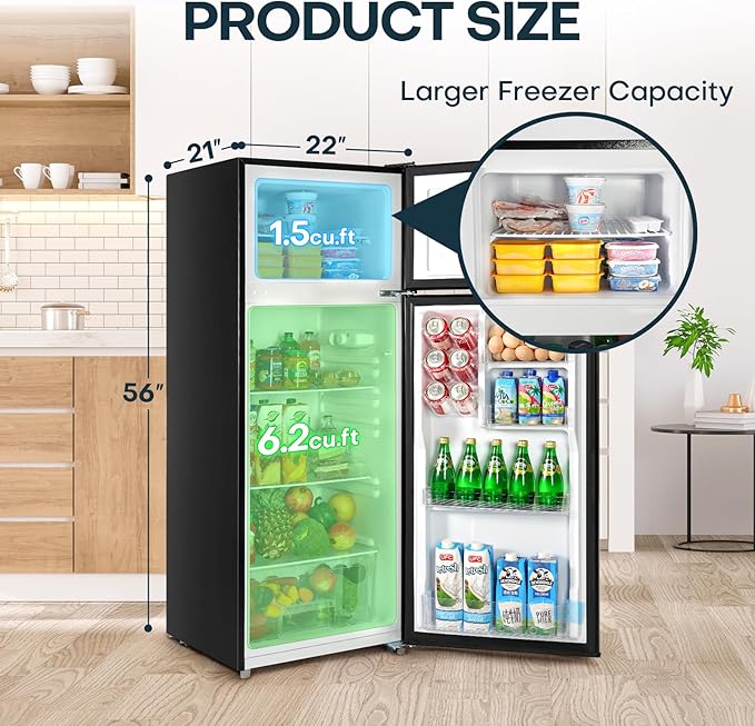 Upstreman 7.7 Cu. Ft. Double Door Refrigerator - Black