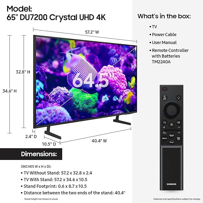 Samsung 65-Inch DU7200 Crystal UHD 4K Smart TV